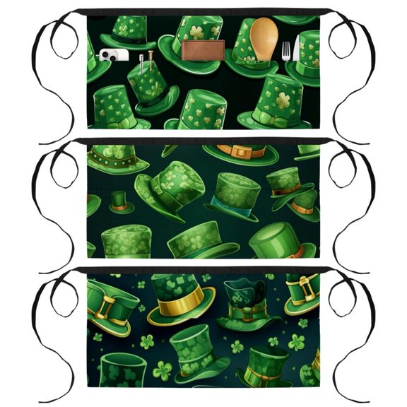 3 Pack Server Apron with 3 Pockets - St. Parikh's Day Unisex Short/Half Waiter Waist Short Apron