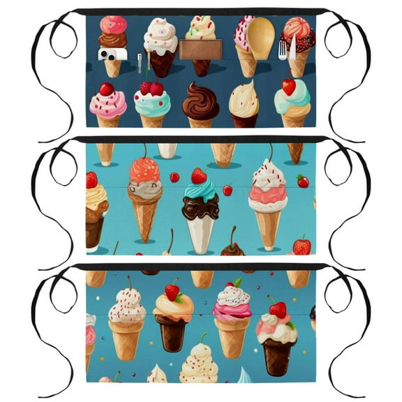 3 Pack Server Aprons with 3 Pockets, Ice Cream Waitress Waiter Apron
