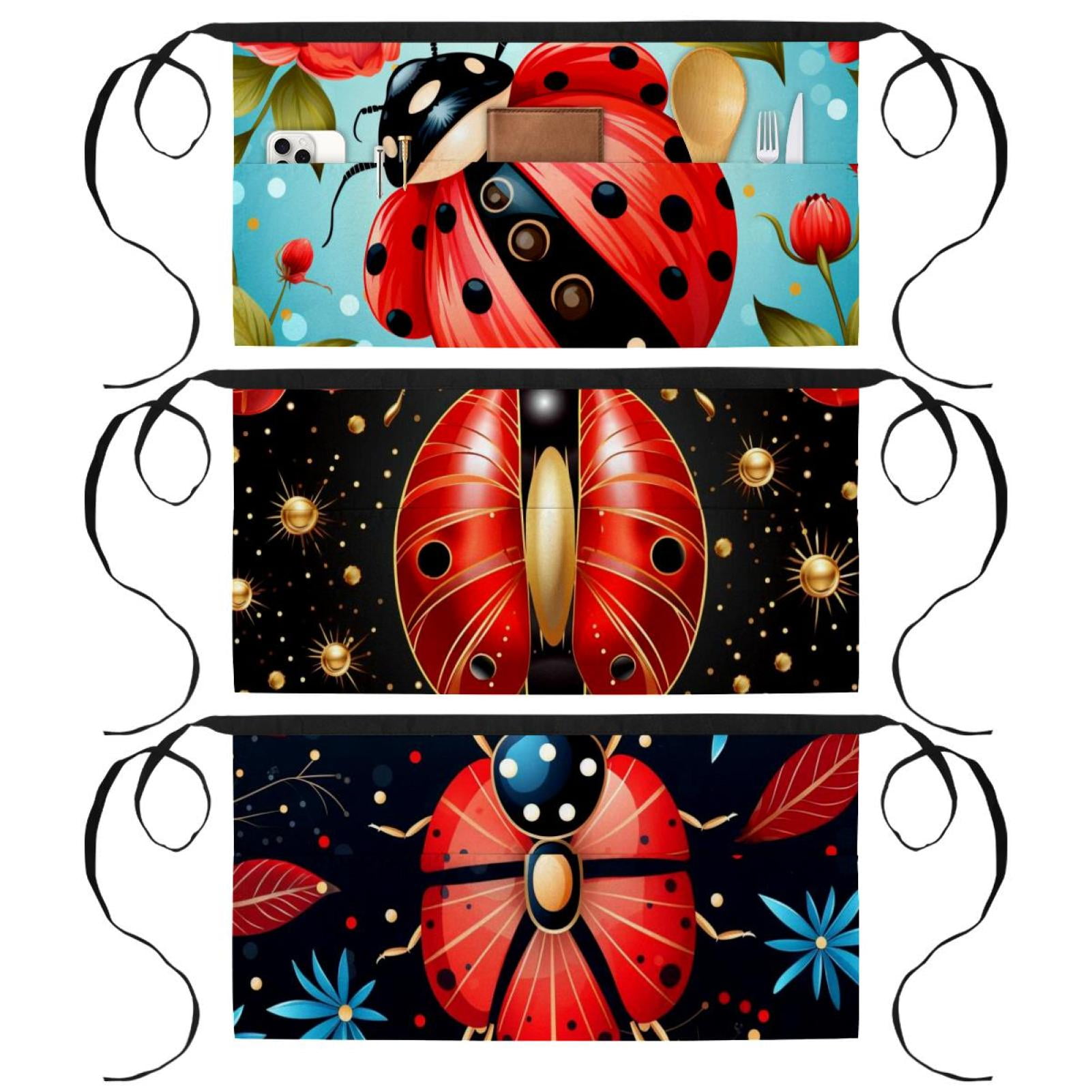 Cat Pizza Pattern Half Waist Aprons Unisex 3-Pack Server Aprons With ...