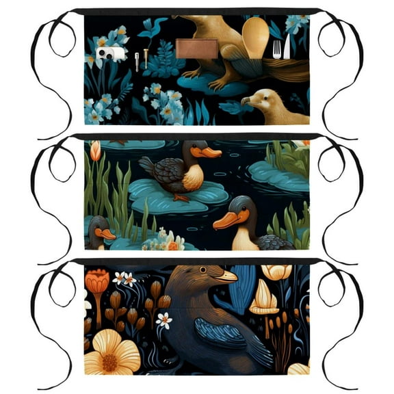 3 Pack Server Aprons with 3 Pockets, Platypus Waitress Waiter Apron