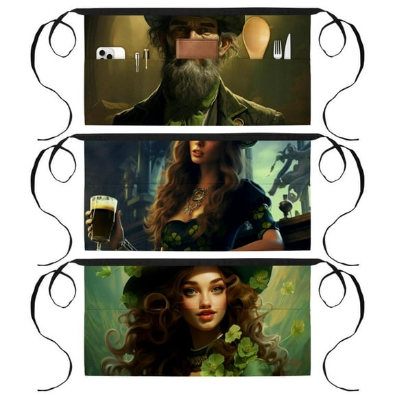 3 Pack Server Aprons with 3 Pockets - Waist Apron, Waitress Apron for Women and Man, St. Parikh's Day Half Apron