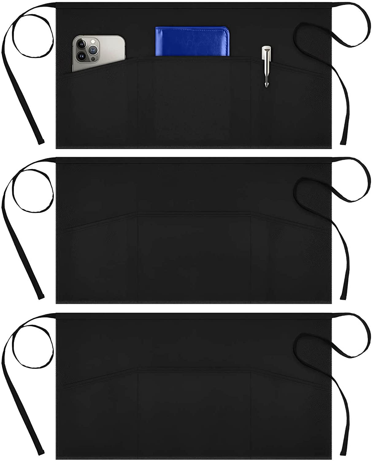 3 Pack Server Aprons with 3 Pockets, Waterdrop Resistant Waitress ...