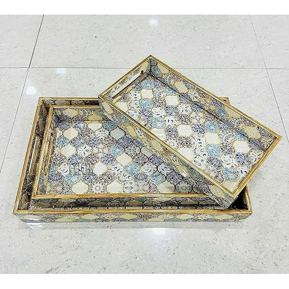 3 Pack Serving Tray,Large Wooden Serving Tray with Handles Wood Serving Tray Set for Coffee,Food,Breakfast,Dinner