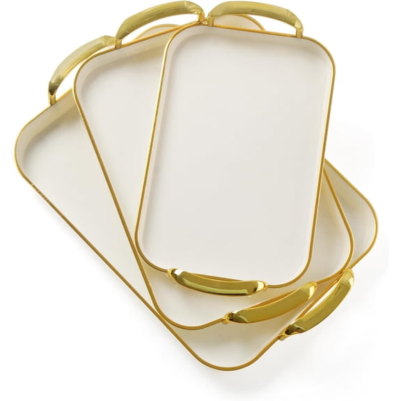 3-Pack Serving Tray with Handles, Platters for Serving Food Turkey Cookie Appetizer Snack, Reusable Plastic, Stackable, for Holiday, Party, White