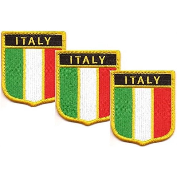 3 Pack Set Of Italian Shield Flag Patches, Italy Embroidered Iron On Or Sew On Country Flag Patch Emblems