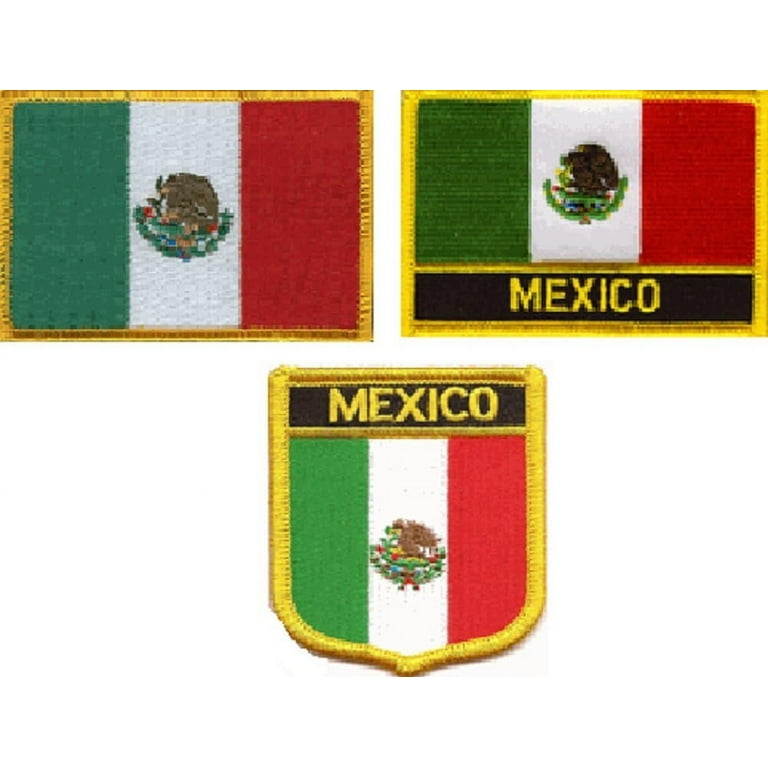 3 Pack Set Of Mexico Flag Patches, Contains Patch With Name