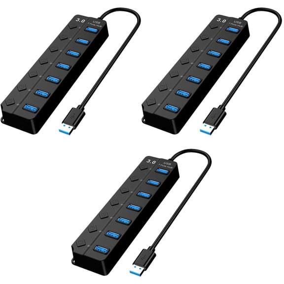 3 Pack Seven Port Expander Multi-function Kit USB Adapter for Laptop Travel Black