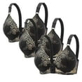 thumbnail image 1 of 3 Pack Sexy Plus Size Lace Bras For Women Front Opening Bra Full Coverage Underwire Bra Push Up Bras Black M, 1 of 2