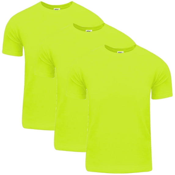 3 Pack Shaka Wear Men's Active Comfort Cotton Short Sleeve Crew Neck T-Shirt - Safety Green - Small