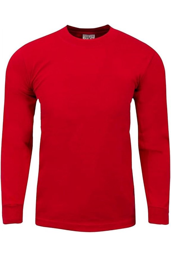 3 Pack Shaka Wear Men's Max Heavyweight Cotton Long Sleeve Crew Neck T-Shirt - Red - Large