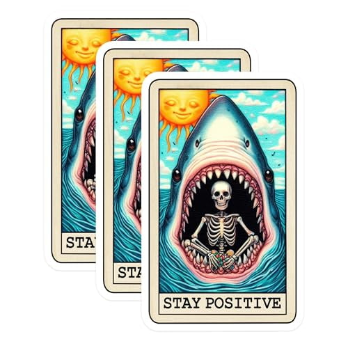 (3 Pack) Shark Skeleton Decals - Stay Positive - Laptop Decals - 3 Inches On Longest Side - Easy Peel & Apply - Made in USA - 3MCS4094