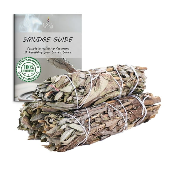 3 Pack Shasta Sage Smudge Sticks Organic for Cleansing House, Meditation, Yoga, Negative Energy Cleanse, and Smudging with Starter Guide