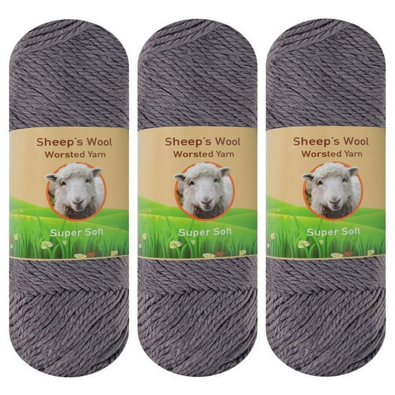 3-Pack Sheep Wool Worsted Yarn for Knitting and Crocheting 300 Grams (Iron 18)