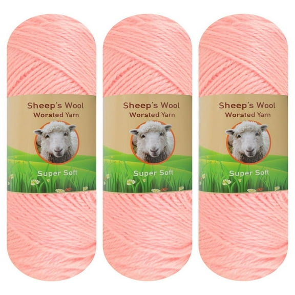 3-Pack Sheep Wool Worsted Yarn for Knitting and Crocheting 300 Grams (Light Pink 02)
