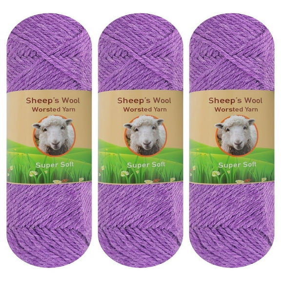 3-Pack Sheep Wool Worsted Yarn for Knitting and Crocheting 300 Grams (Purple 35)