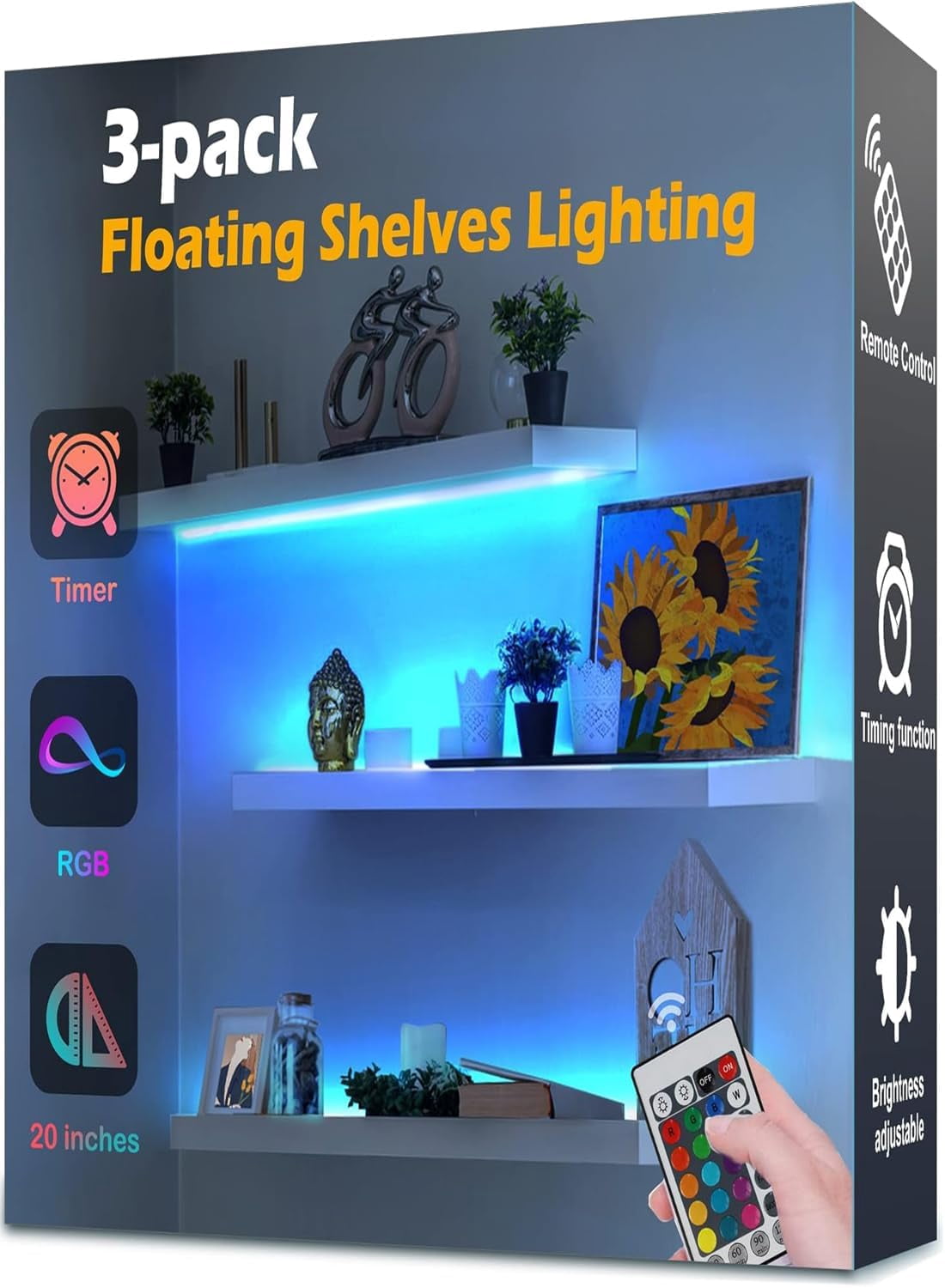 3-Pack Shelf Lights, Upgrade Battery Operated 20inch Led Strip Lights ...