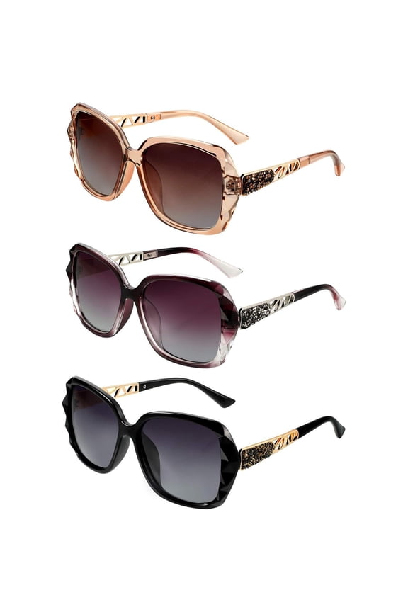 3 Pack Shiny Composite Frame Sunglasses Polarized Diamond Studded Sunglasses Driving Glasses Fashion Accessories