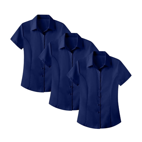 3 Pack Shirts for Women JIANLAI Women's Anti Wrinkle Professional Business Blouse Short Sleeve Interview Formal Top Non Stretch Shirt for Office (S-5XL) S