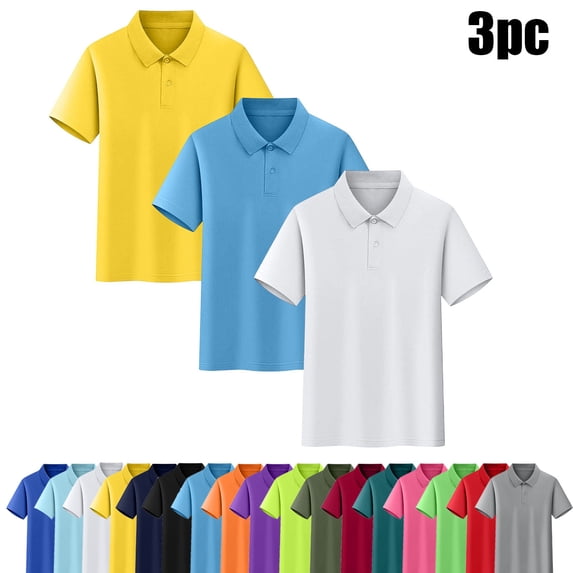 3 Pack Shirts for Boys and Girls Unisex Short Sleeve Collar Button Down Pullover Tops Summer Classic School Uniform Casual Performance Formal Shirts