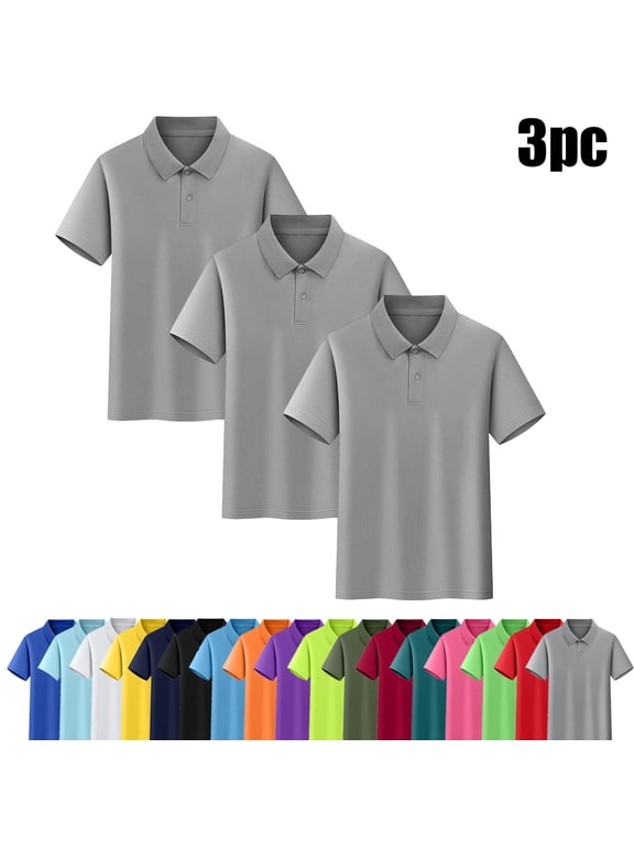 3 Pack Shirts for Boys and Girls Unisex Short Sleeve Collar Button Down Pullover Tops Summer Classic School Uniform Casual Performance Formal Shirts