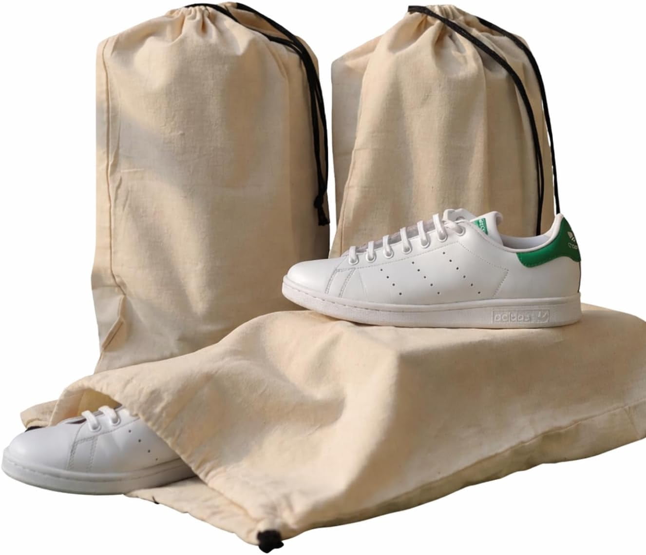 3 Pack Shoe Bags for Travel, Drawstring Portable Shoe Bags for Storage, Travel Essential Cotton Footwear Laundry Bag For Men & Women, Dustproof Reusable Organizer Bags for Sneakers: 15"x12"