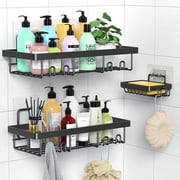 3-Pack Shower Caddy Basket Shelf with Soap Holder, No Drilling Traceless Adhesive Shower Wall Shelves, Rustproof Bathroom Shower Storage Organizer, Black