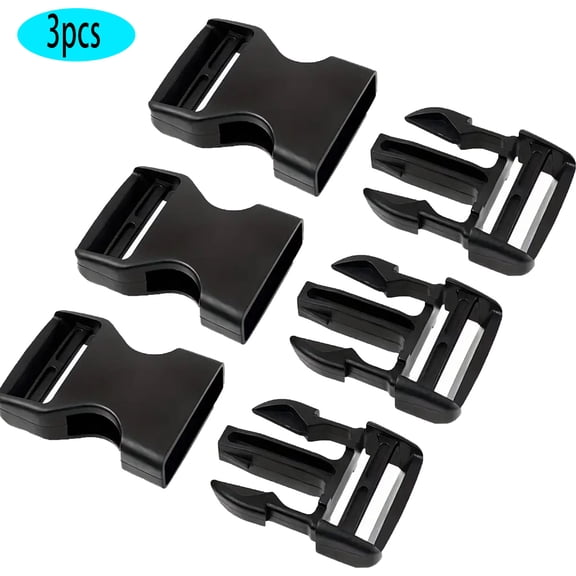 3 Pack Side Release Buckles, Adjustable Nylon Strap Clips, Quick Snap Backpack Buckle Replacement, Heavy Duty Plastic Fasteners for Bags, Outdoor Gear and Travel Accessories