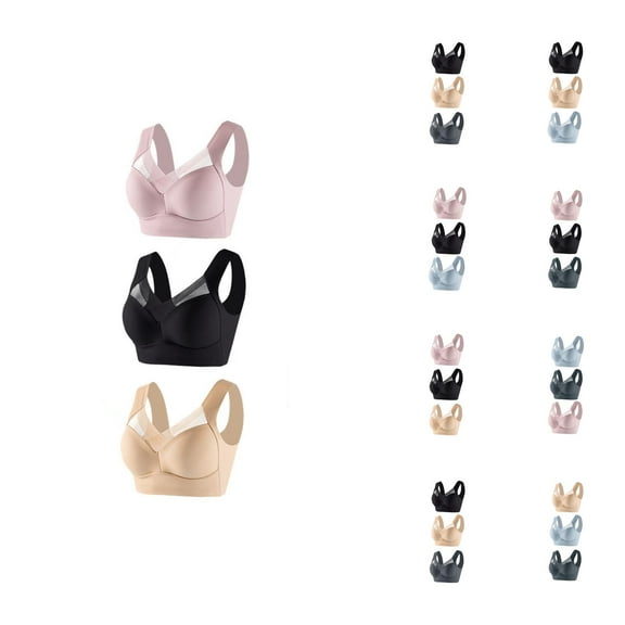 3 Pack Side Support Push Up Bras for Women Plus Size Wireless Lightweight Comfortable Bralettes Everyday Bra