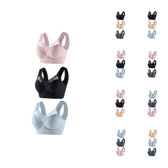 3 Pack Side Support Push Up Bras for Women Plus Size Wireless Lightweight Comfortable Bralettes Everyday Bra