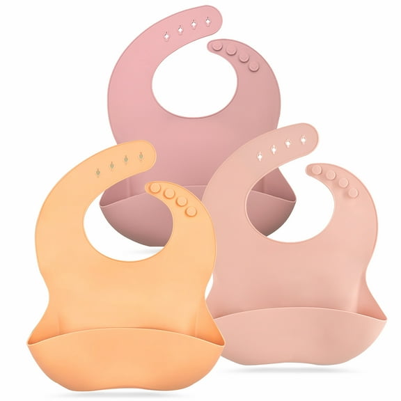 3-Pack Silicone Baby Bibs for Boys and Girls - Unisex Baby Bibs Adjustable, Waterproof, BPA-Free
