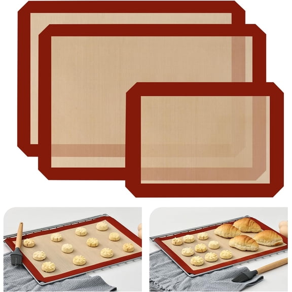 Silicone Baking Mat, 16.5"x11.6" Non Stick Reusable Silicone Cooking Mat, BPA Free Baking Sheet for Cookies, Macarons Bread & Pastry, Toaster Pad Set of 2