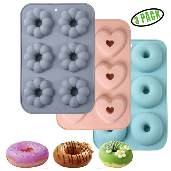 3 Pack Silicone Donut Pan for Baking Donut Maker, FineGood Silicone Pancake Mold Non-stick Doughnut Pan Muffin Cupcake Bagel Making Tray