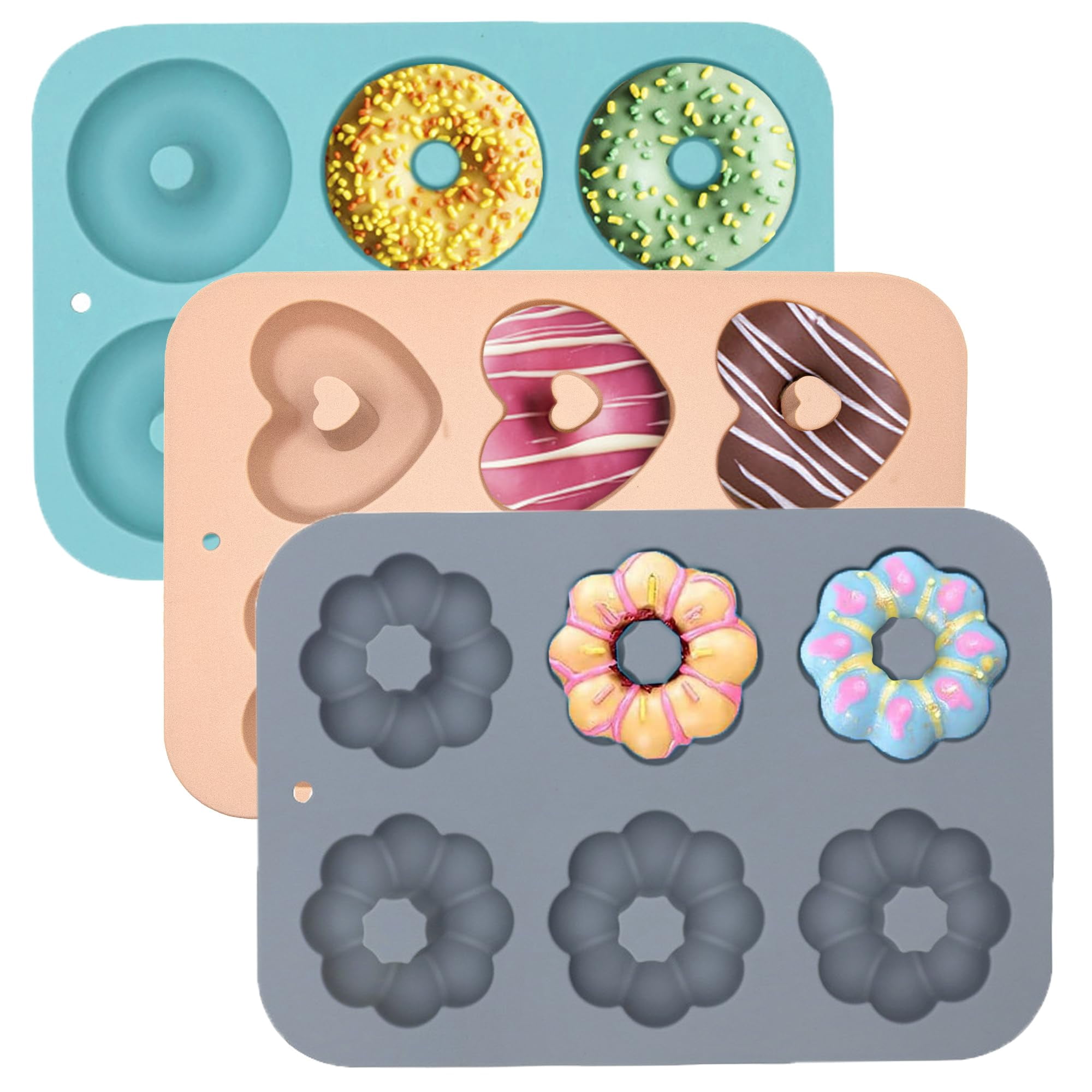 3 Pack Silicone Donut Pan for Baking, Non-Stick Doughnut Pan, 6 Cavity ...