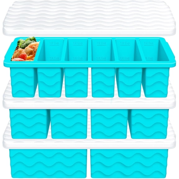 3-Pack Silicone Freezer Trays with Lid, Soup Freezer Container Molds | 2 Large 2-Cup, 4 Medium 1-Cup, 6 Small 1/2-Cup, BPA Free, Ice Cube Tray