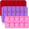 thumbnail image 1 of 3 Pack Silicone Ice Molds Trays with Puppy Dog Paw and Bone Shape, Reusable Bakeware Maker for Baking Chocolate Candy, Oven Microwave Freezer Dishwasher Safe - Pink, Red, Purple, 1 of 9