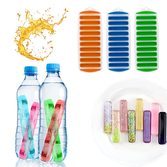 3-Pack Silicone Ice Stick Trays with Lids for Water Bottles, Flexible Rectangular Molds for Easy Release, Freezer Safe and Reusable for Cocktails and Sports Drinks