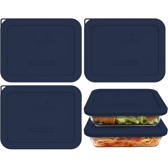 3-Pack Silicone Lids for Pyrex Freshlock & SNAPWARE 6/8-Cup Glass Bowls (7211R/8608) - Airtight, Leakproof, Freezer/Dishwasher/Microwave Safe Replacement Rectangle Covers