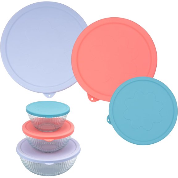 3 Pack Silicone Replacement Lids for Pyrex 7402-S 1.3 Qt, 7403-S 2.3 7404-S 4.5 Qt Sculpted Tinted Glass Mixing Bowls (BOWL NOT INCLUDED)