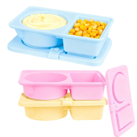 3 Pack Silicone Reusable Snack Containers with Lids, Double Compartment Snackle Box Containers, Salad Dressing Sauce Seasoning Container, Small Mini Food Snack Boxs for Travel, Office, Picnic