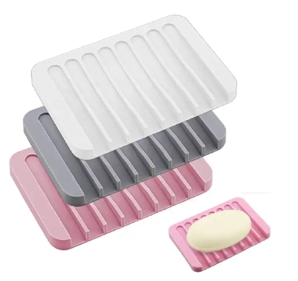 3-Pack Silicone Self-Draining Soap Dishes – Durable Bathroom Soap ...
