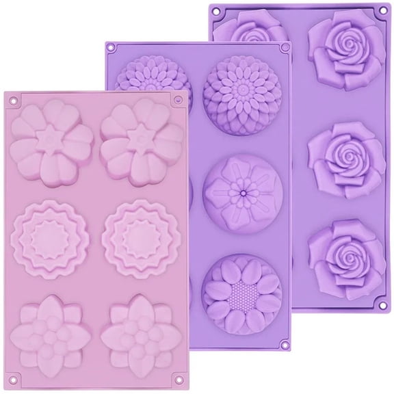 3 Pack Silicone Soap Molds 6 Cavity Flower Chocolate Mould Handmade Cake Biscuit Pudding Non Stick Mixed Sunflowers Baking Tray