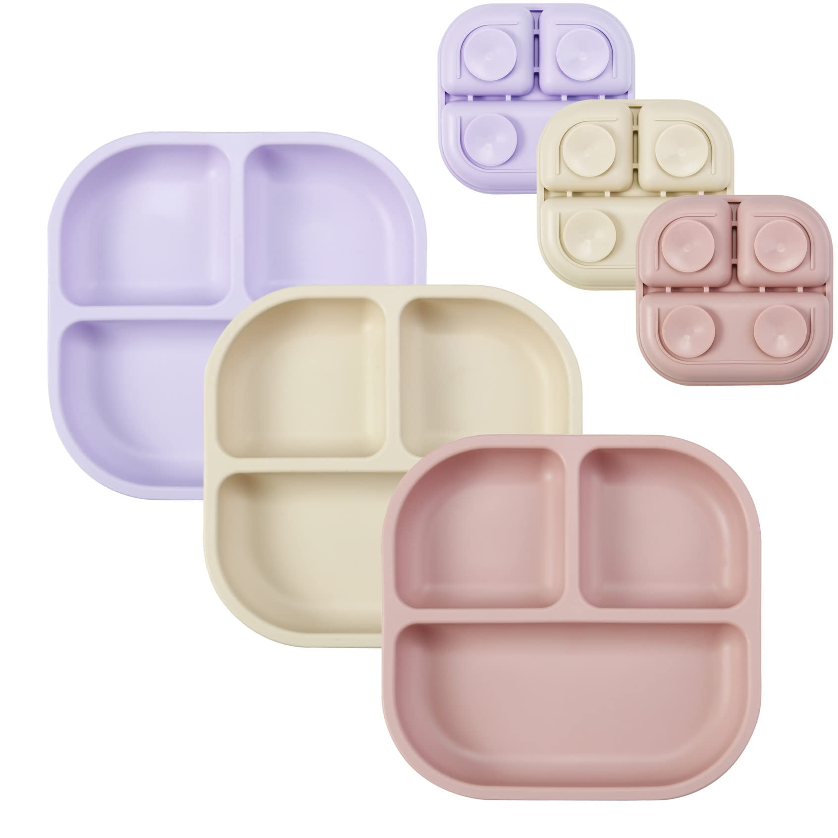 3 Pack Silicone Suction Plates for Baby and Toddler Divided Baby Food
