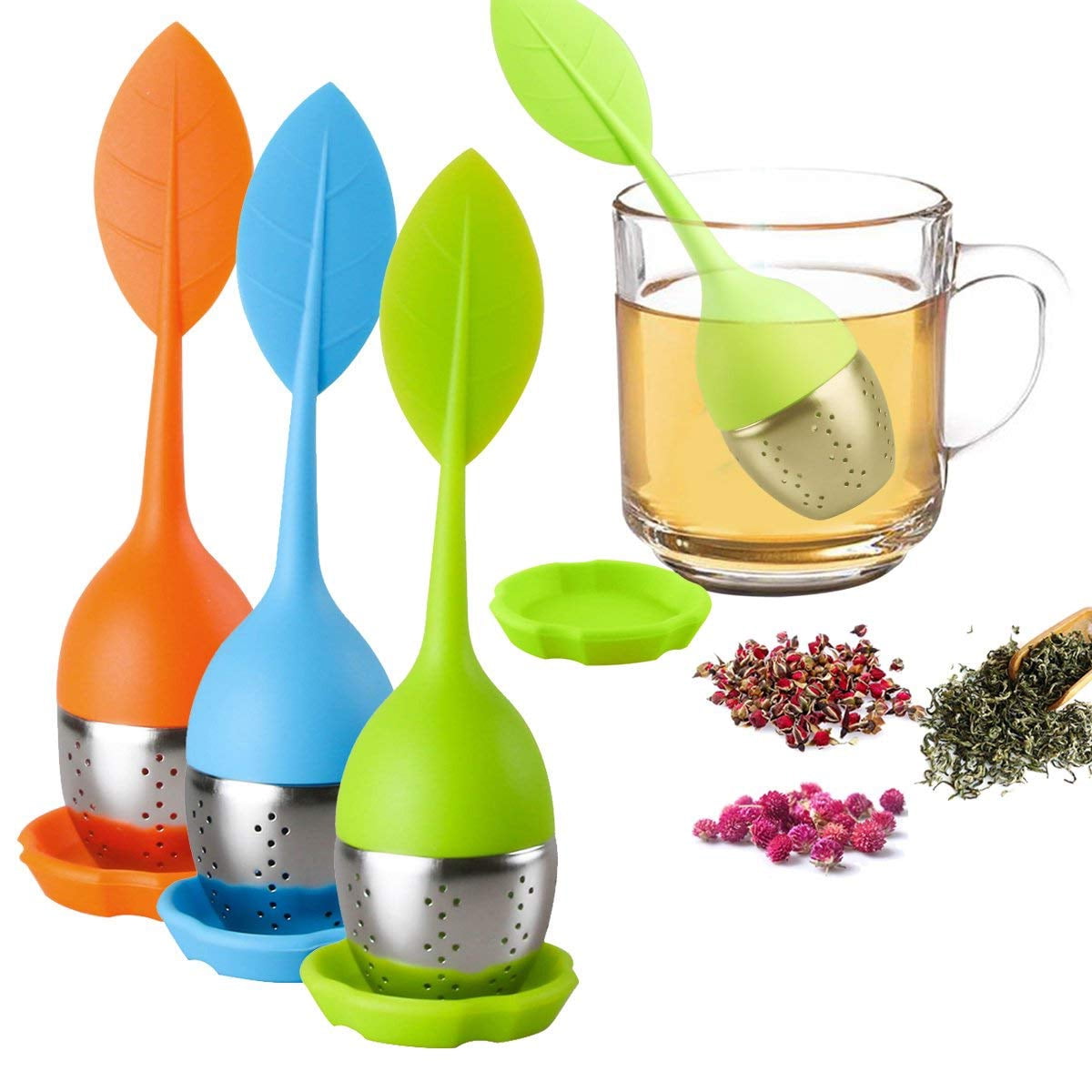 Sohindel 3 Pack Silicone Tea Infuser, Stainless Steel Strainer, Loose ...