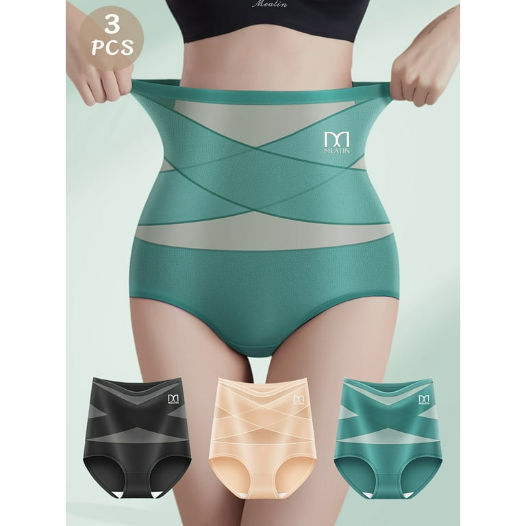 3 Pack Silk High Waist Crossover Body Shaping Panties Tummy Control Panty Hi Waist Short Tummy Control Shapewear for Women