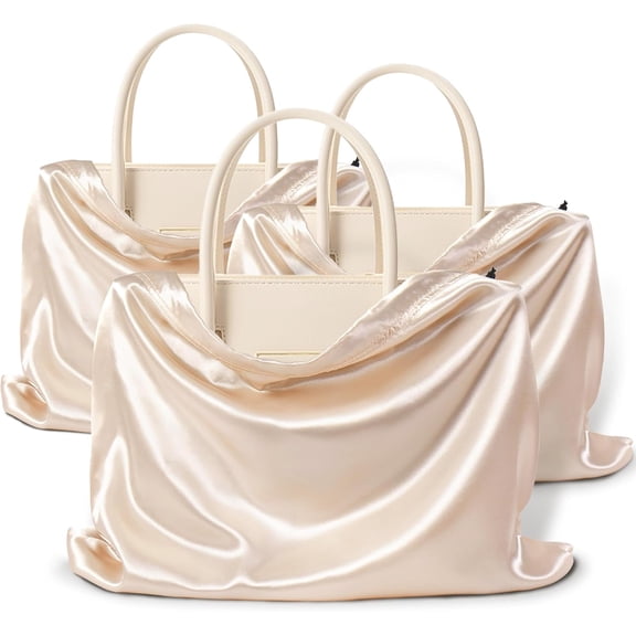 3 Pack Silky Dust Bags for Shoes and Purses, Satin awstring Bag for HandBags Boots - Beige Shoe Bag Silk Dust Cover Bag Protector Travel Storage Pouch(19.6 x 15.7 In)