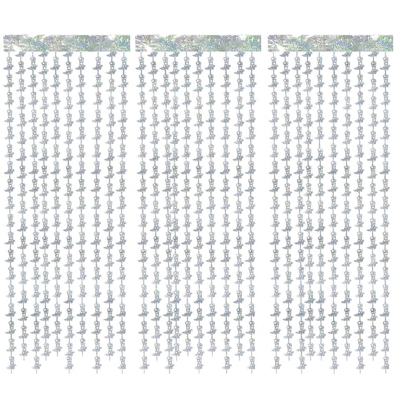3 Pack Silver Cowboy Boot Foil Fringe Curtain, Laser Tinsel Backdrop for Wedding Birthday Party Photo Booth Decorations