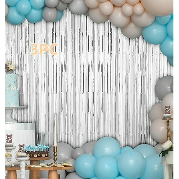 3 Pack Silver Fringe Backdrop Curtain, 3.3x6.6 FT Tinsel Streamer for Photography Background, New Years Eve Birthday Party Decor, Graduation Shower Decorations