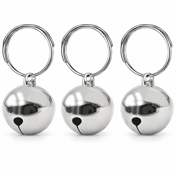 3-Pack Silver Pet Collar Bells, Stainless Steel Tracking Charms for Dogs and Cats