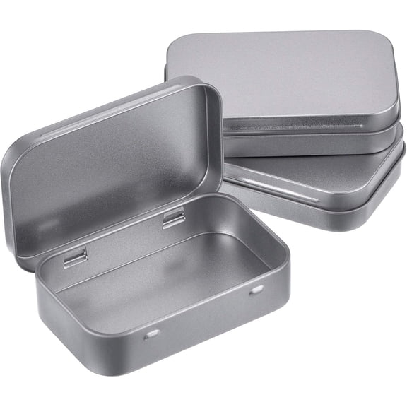 3 Pack Silver Small Hinged Tin Boxes 3.75x2.45in Empty Metal Storage Containers for Lip Balm Crafts Mints