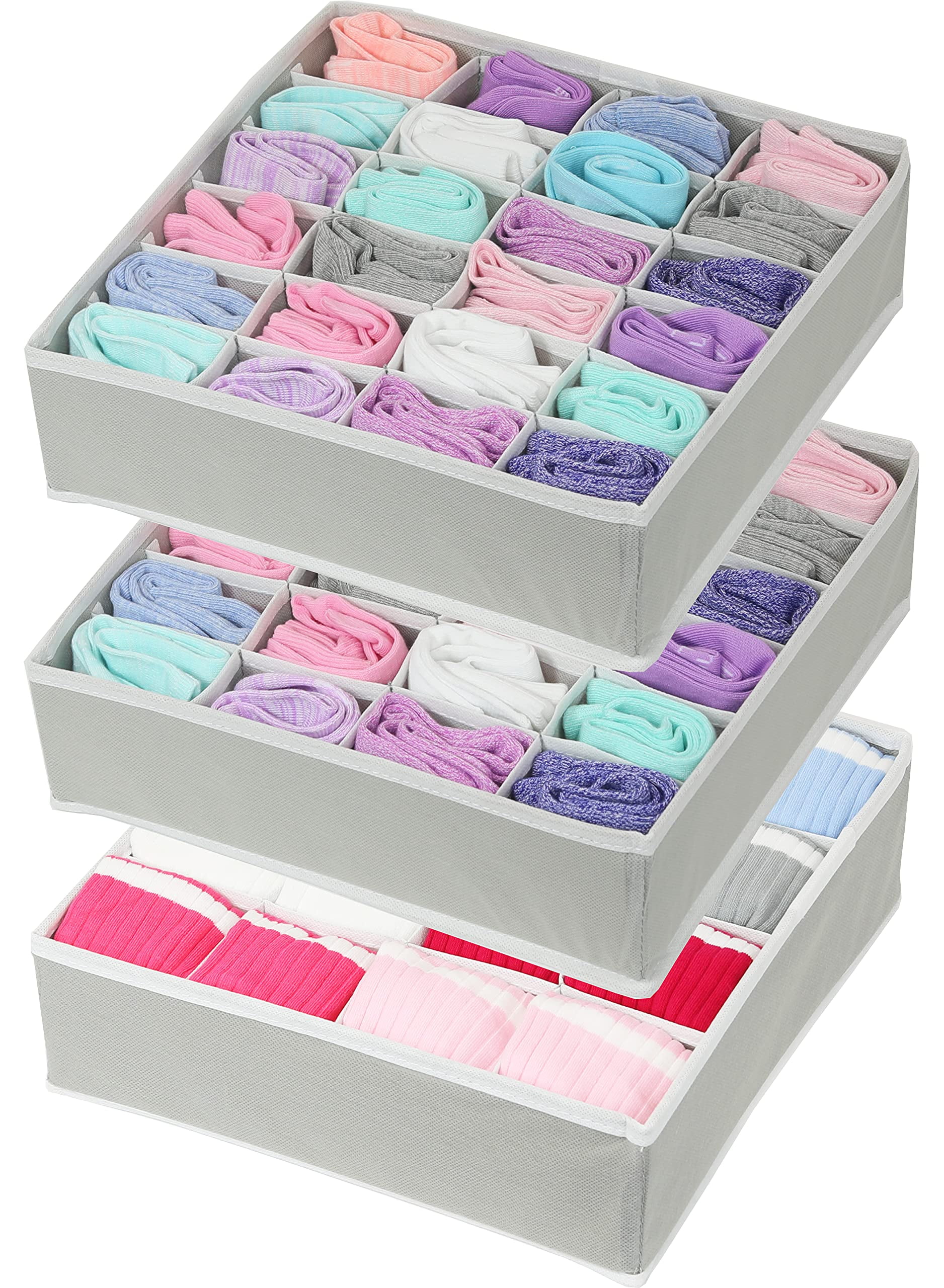Closet Drawer Foldable Organizer For Socks Underwear Storage Box Organizer  6 / 7 / 11 Slots - Grey